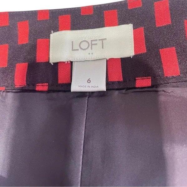 LOFT Red & Black Geometric Print A-Line Mini Skirt Size 6 Career Office Chic - Image 10