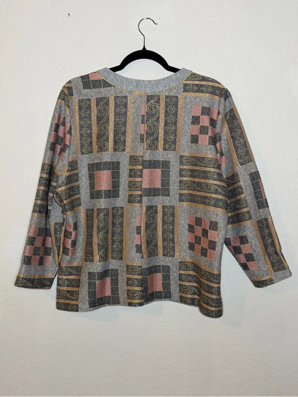 Vintage 80s Pablo Collection XL Metallic Patchwork Knit Jacket Made USA - Image 6