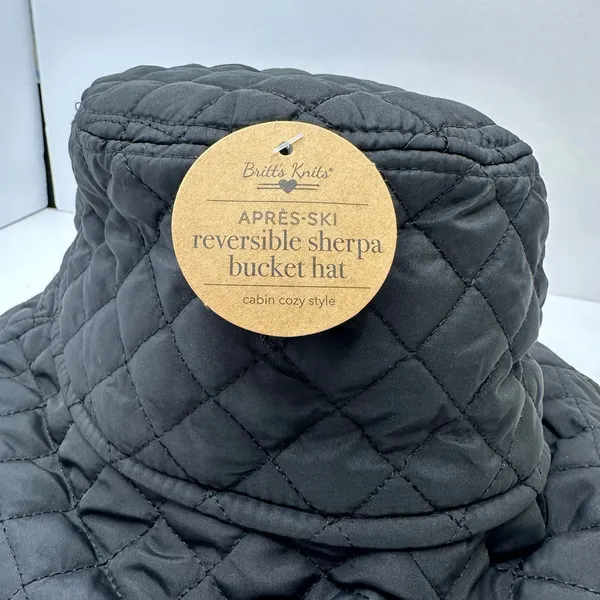 Britt’s Knits Après-Ski Reversible Quilted Sherpa Bucket Hat Black NWT - Image 3