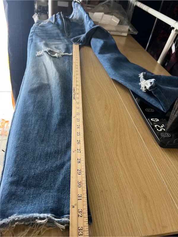 Risen Jeans High Rise Ripped Wide Leg Jeans Distressed Raw Hem Size 1/25 - Image 12