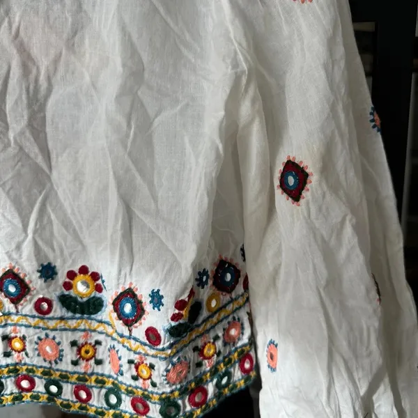 Zara Embroidered Set embellished beaded skirt top boho colorful long sleeve crop - Image 12