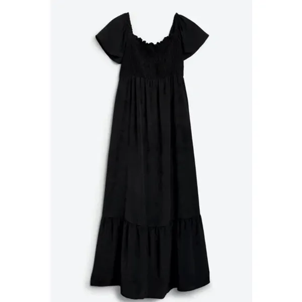 Kaileigh Womens Maternity A-Line Maxi Dress XS Black Cottage Boho Milkmaid - Image 2