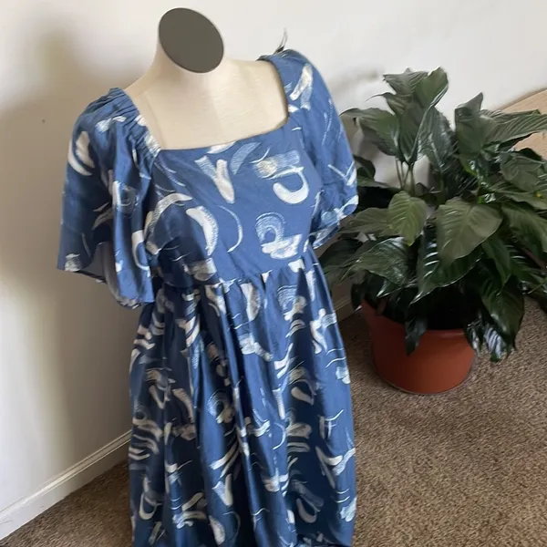 A new day dress woman’s Blue White abstract Back out Tie maxi Dress Size XL - Image 4