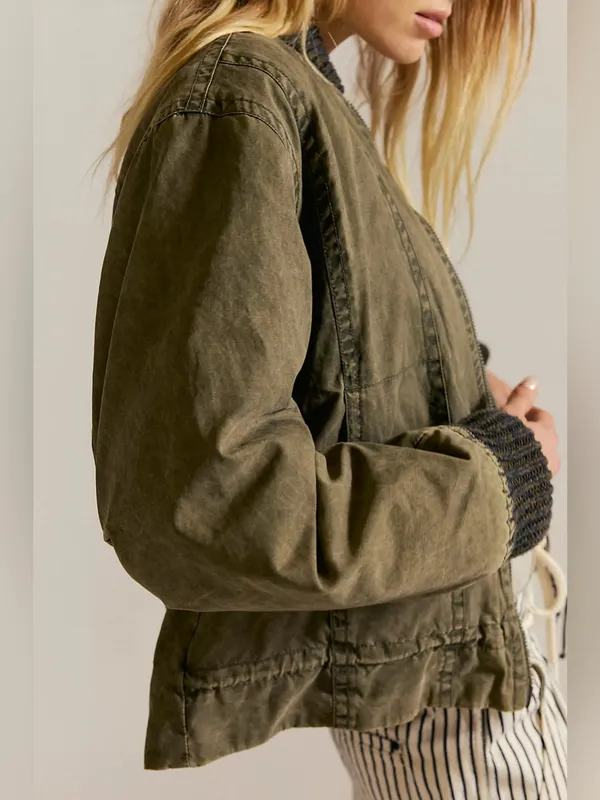 Free People We The Free Jax Washed Bomber in Olive Green NWT - Image 3