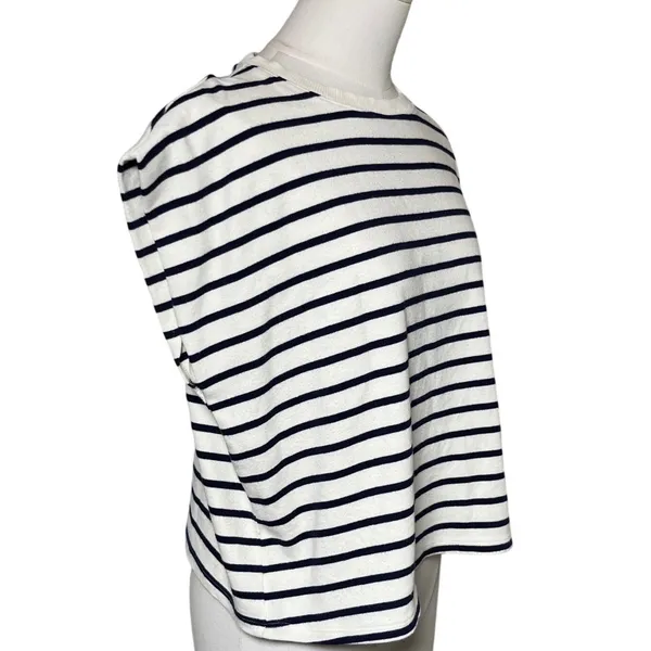 Nautical Stripe Cap Sleeve Top Cotton Blend Blue White Marled Essentials‎ L - Image 2