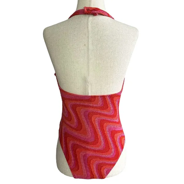 Zara Pink & Orange Bodysuit 70's Retro Groovy Women Top Size XS | 23-4 - Image 2