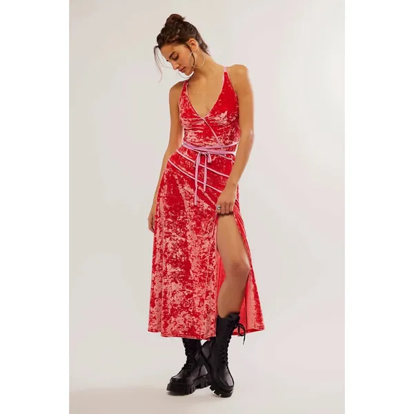 Free People Deia Velvet Midi Dress Pink Rose Strappy Dainty Romantic Small - Image 5