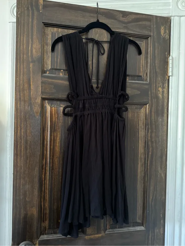 Indulge Black Pleated Plunge Mini Dress - Image 3