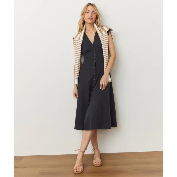 NWT Marine Layer Camila Maxi Dress Navy Blue Size XS Hemp Tencel Stretch - Image 2