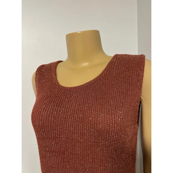 Two One Two New York Womens Rust Metallic Lurex Ribbed Knit Tank Top Large USA - Image 5
