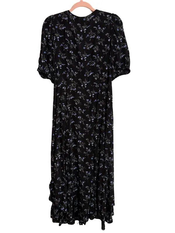 GAP Black Floral V-Neck Button-Front Midi Dress Size Petite Large - Image 3