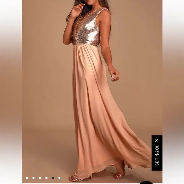 Lulu’s Elegant Encounter Rose Gold Sequin Maxi Dress - Image 2