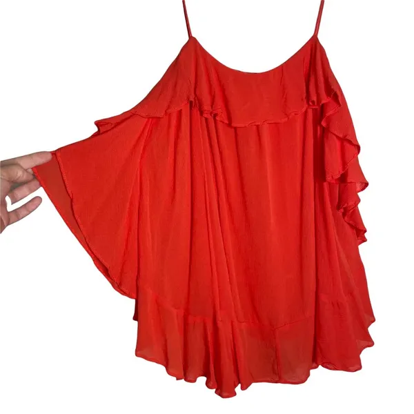 Free People Cascades Ruffle Cami Size XS Coral Red Orange Flowy - Image 3