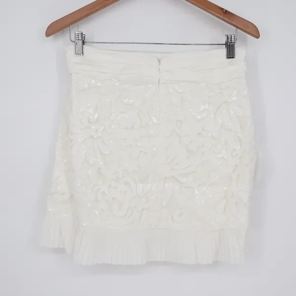 Naked Wardrobe White Sequin Mini Skirt Pleated Ruffle Size M - Image 6