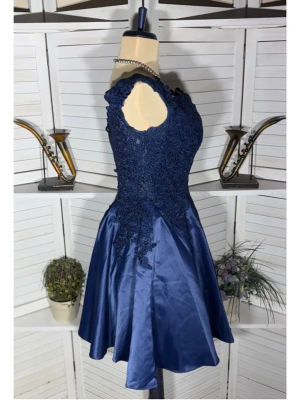 Vintage Y2K Dancing Queen USA mini prom dress 80s style blue floral beaded sz M - Image 3