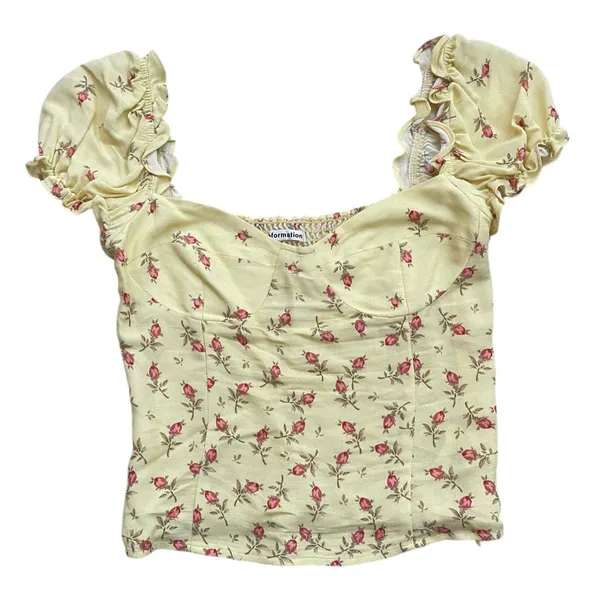Reformation Jewel Top Kensington Sweetheart Neck Floral Yellow Women's Size 0 - Image 2