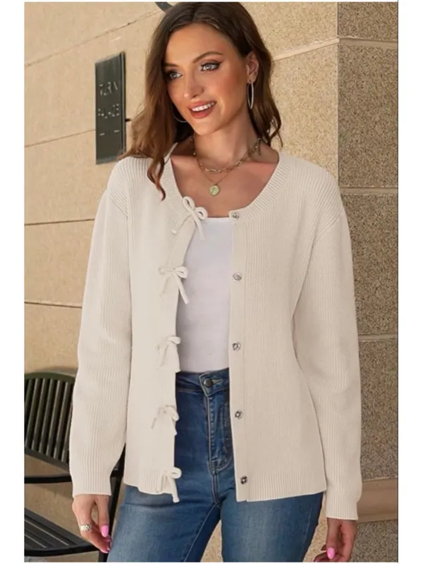 NEW Cardigan Sweater Bow Button Down Knit Tie XL - Image 6