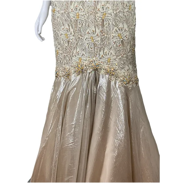Mac Duggal Couture‎ Beaded Strapless Gown Womens 4 Champagne Lace Mermaid Formal - Image 14