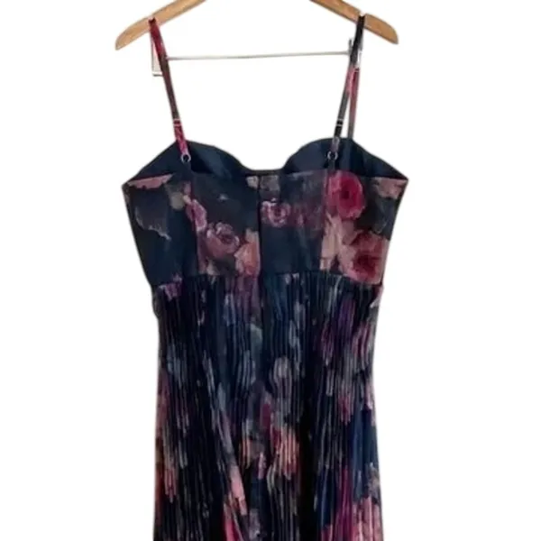Lulus Alluring Invite Midnight Blue Floral Pleated Bustier Sleeveless Midi Dress - Image 3