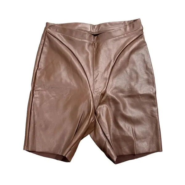 Skims Faux Leather Biker Shorts in Cocoa Brown, Size S​​​​ - Image 2