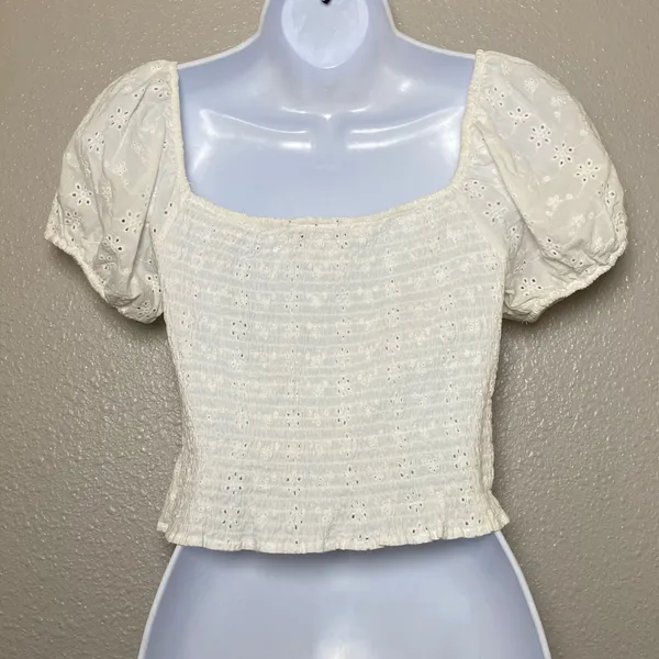 Panhandle Smocked Eyelet Lace Milkmaid Top Large 100% Cotton Coquette Western - Image 2