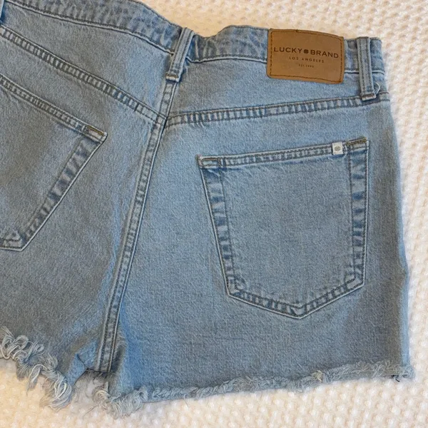 Lucky Brand 12/31 Pins Blue Denim Cut Off Jean Shorts Embroidered Purple Flower - Image 9