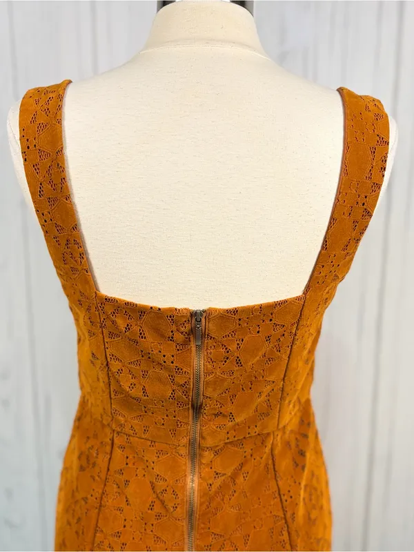 MAEVE | Anthropologie | Faux Suede Mini Dress Boho Laser Cut Detail, Sz 10 - Image 8