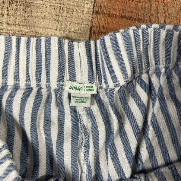 Aerie Pajama Pants Small Blue Stripe Velvet Trim Cozy Preppy Lounge Soft Classic - Image 4