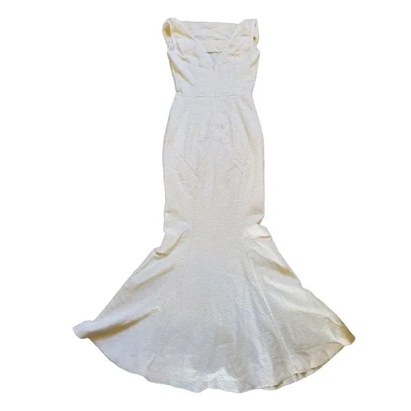 Muxxn White Dress Women Size Small Fit Flare Cream White Boat Neck Mermaid Prom - Image 3