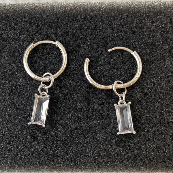 925 Silver Plated Crystal Dangle Drop Earrings for Men Women,Silver Hoop Earrings - Image 2