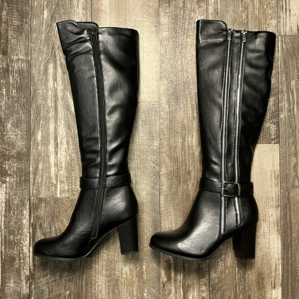 New York & Company Black Over-the-Knee Block Heel Boots with Dual Zippers Size 8 - Image 8