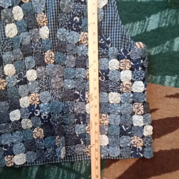 Susan Bristol Blue Patchwork Flowers Vintage Cottagecore Festival Vest Womens L - Image 7