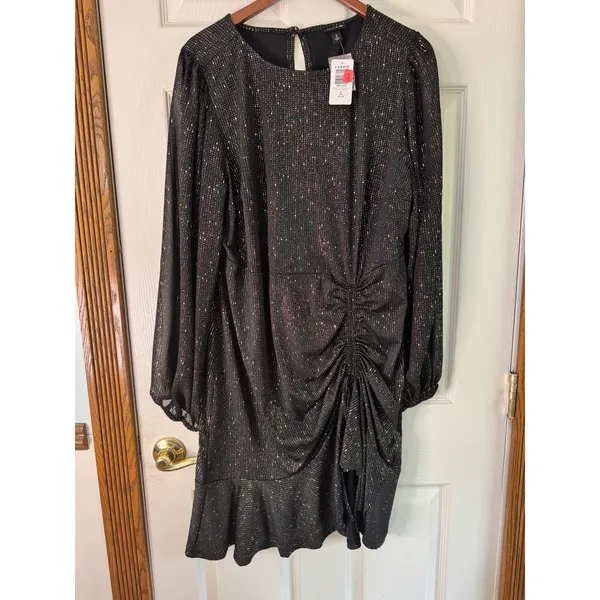 Torrid Party Dress Sparkle Ruched Long Sleeve Plus‎ Size 2 / 2X - Image 10