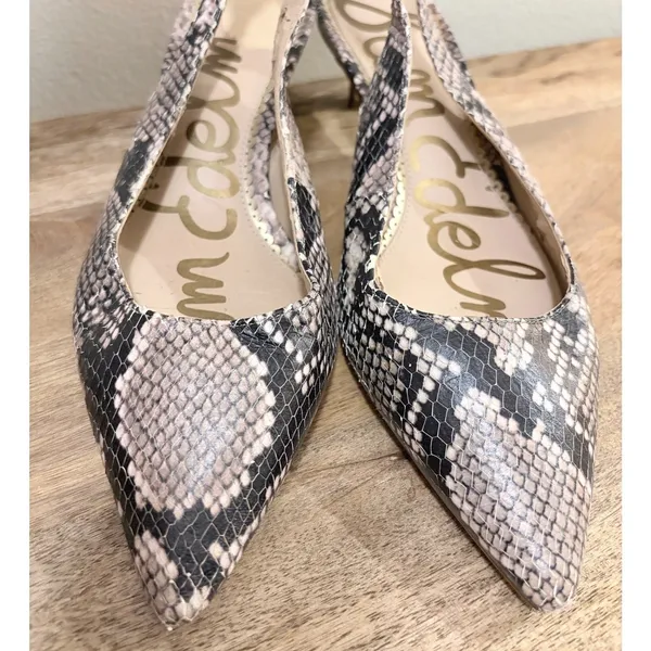 Sam Edelman Black Tan Snakeskin‎ Slingback Kitten Heel Pumps 7.5 *flaw - Image 2