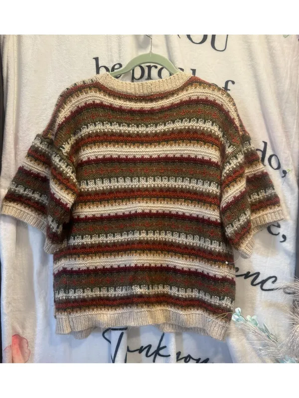 Pol Multicolor Cotton Blend Striped Cardigan Sweater with Pockets Size S - Image 2