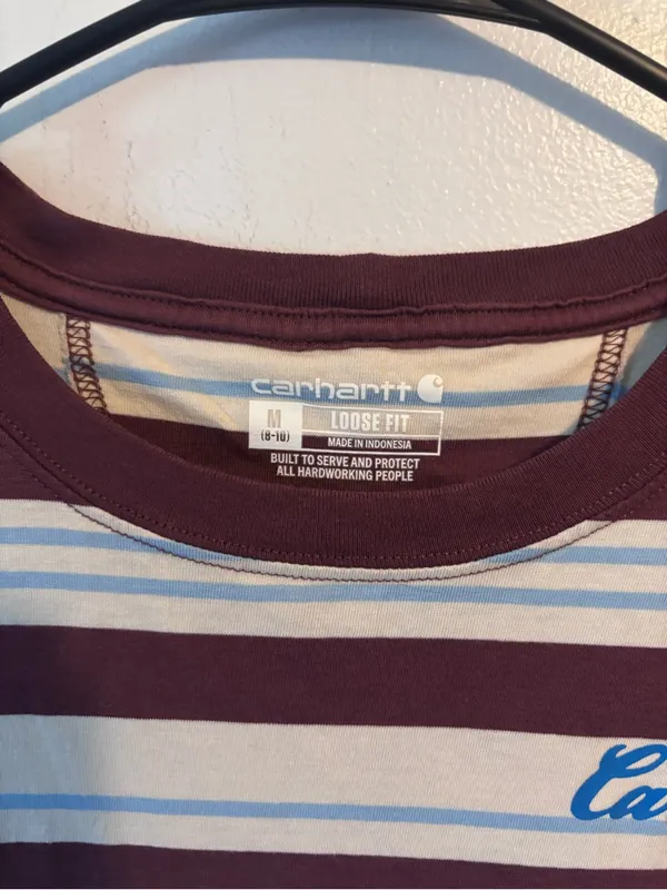 Carhartt Striped Short-Sleeve Tee in Burgundy and Cream - Image 2