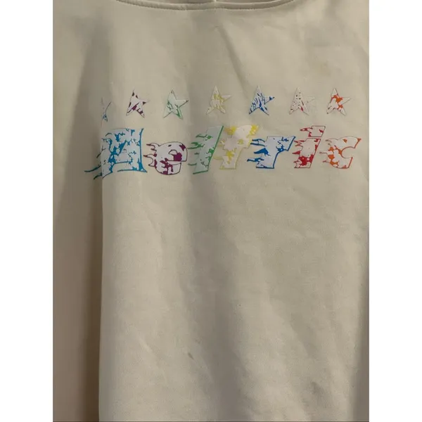 Aelfric Eden Cream Star Embroidery Graffiti Pullover Hoodie Size M - Image 3