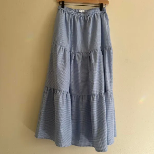 Mod Ref Emilie Tiered Blue Gingham Midi Skirt Size Small - Image 2