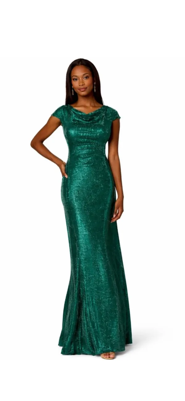 Adrianna Papell Emerald Green Cowl Neck Maxi Dress - Image 9