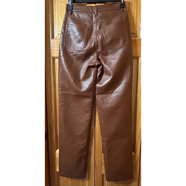 Aritzia‎ Wilfred The Melina Pant Mocha Vegan Leather High Rise Straight Leg Sz 0 - Image 3