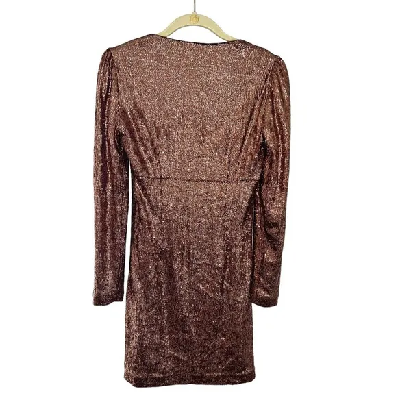 INTERMIX Hilary Rose Gold Sequin Square Neck Long Sleeve Mini Dress Size 0 - Image 9