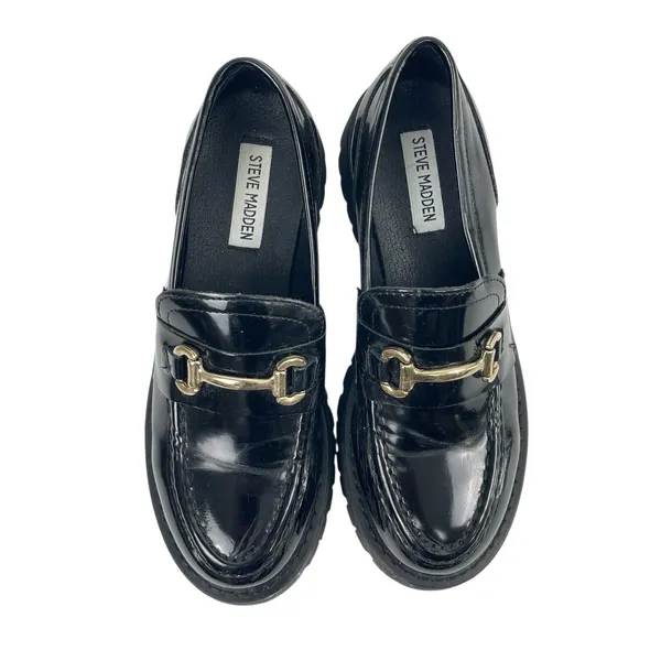 Steve Madden Lando Black Leather Slip On Toe Chunky Platform Loafers Shoes 8M - Image 2