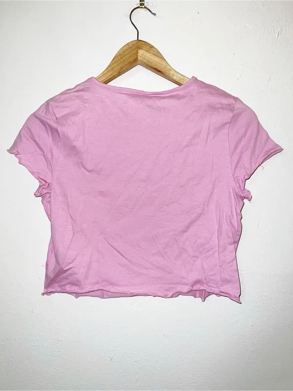 H&M Divided Light Pink Cropped Lettuce-Edge Tee - Image 9