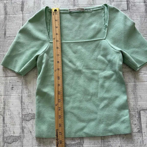 Alice + Olivia Mint Green Square Neck Knit Top Fitted Stretchy Dreamy Feminine S - Image 7