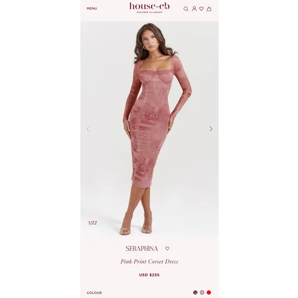 House of CB Seraphina Pink Print Corset Bodycon Midi Dress - Image 10