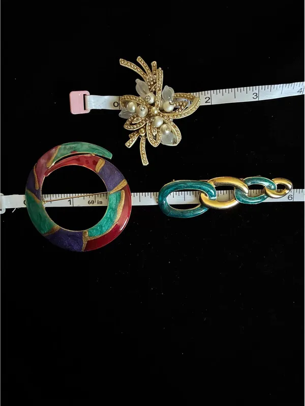 Vintage Brooch Pin Lot 5 Pcs Enamel Gold Tone Abstract Floral Geometric Jewelry - Image 7