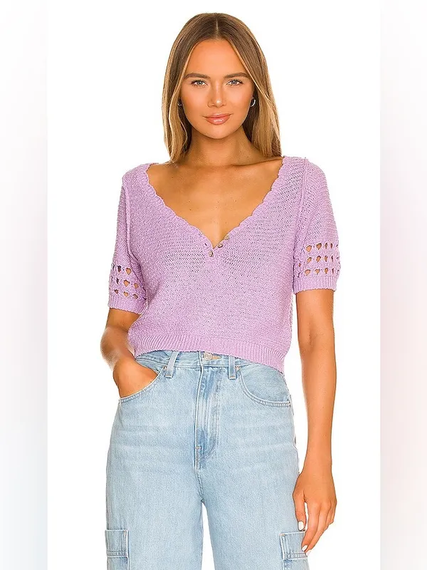 FREE PEOPLE Bree Cropped Pullover in Glimmer in Lilac Purple Sz. Medium - Image 13