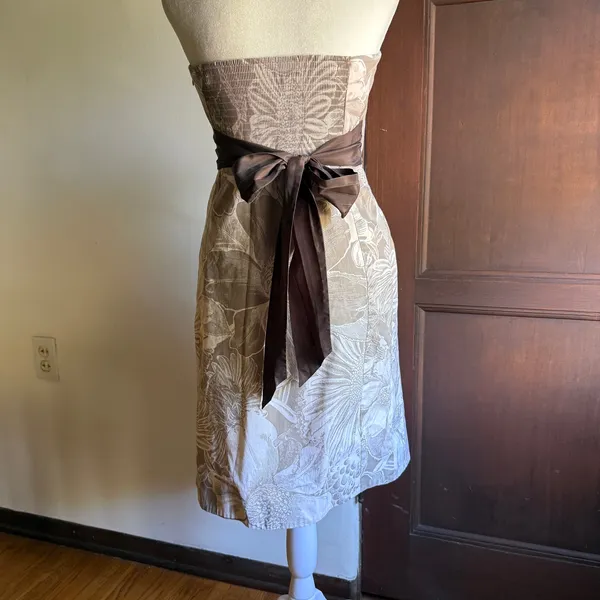 Y2K Vintage MAEVE | Anthropologie Cream and Brown Strapless Dress | 4 Twee - Image 5