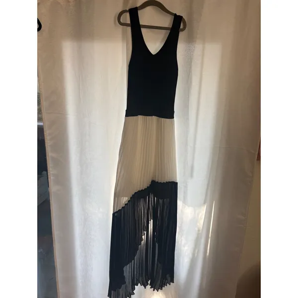 Maje Paris Ruddy Ribbed Plissee Colorblock Midi Dress Size 1 Small - Image 3