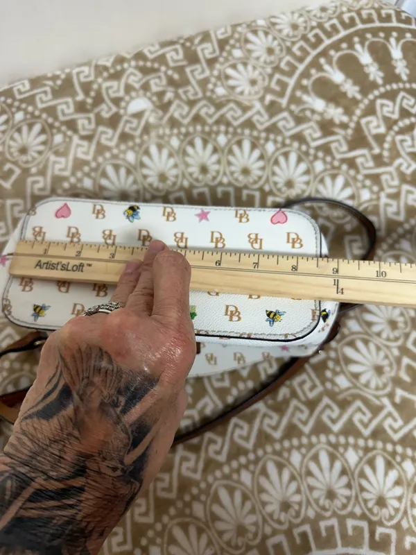 Dooney & Bourke Greta White Signature Print Crossbody with Multicolor Motifs - Image 8